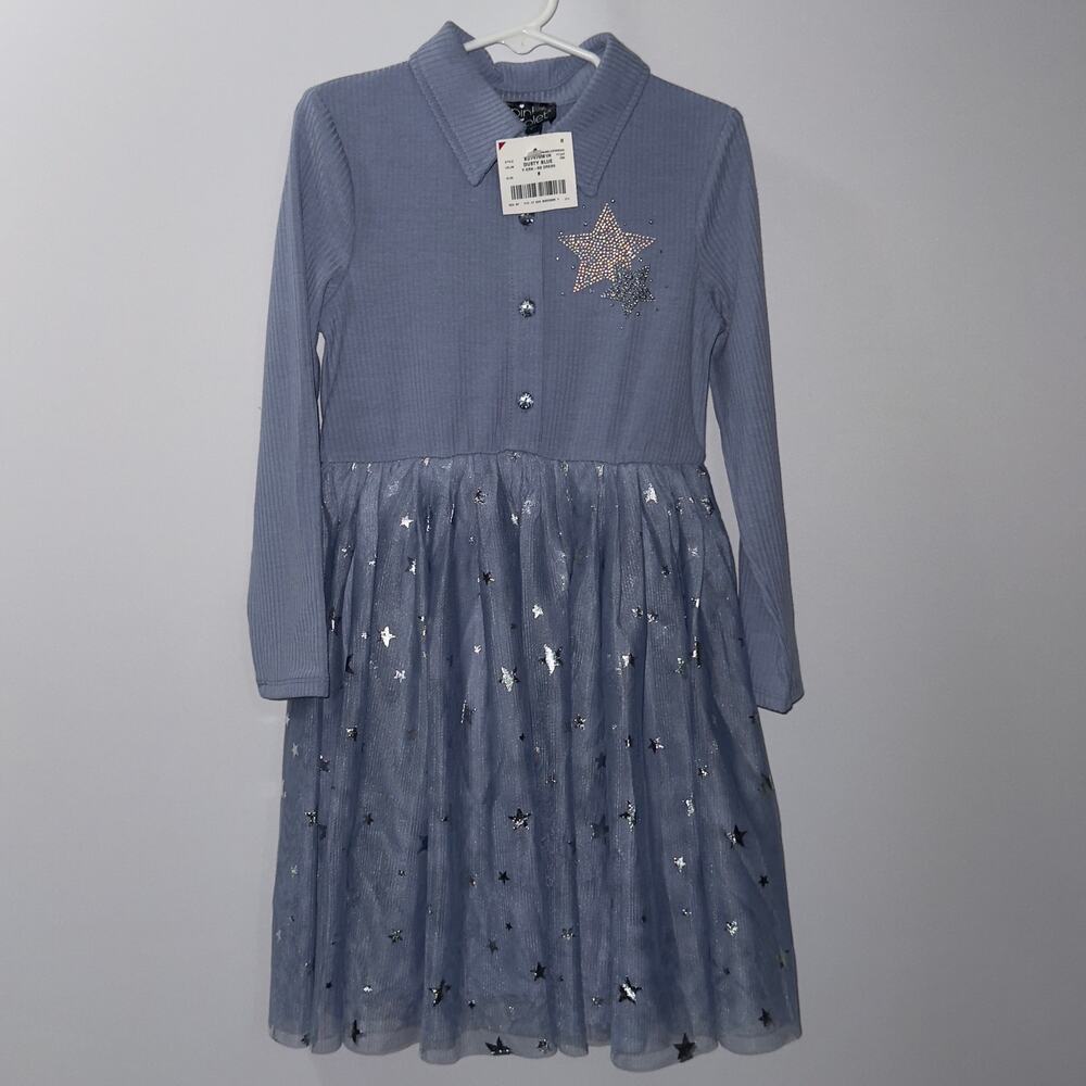Pink & Violet Girls Star Embellished Dress - Size 6, Light Blue